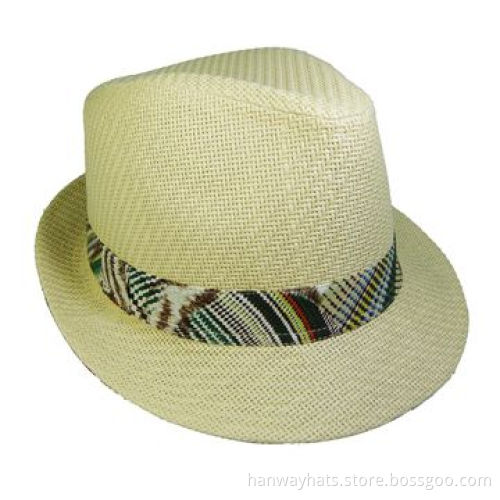 Women's Paper Straw Fedora, Multi Color Print Band, 2012 New Style
